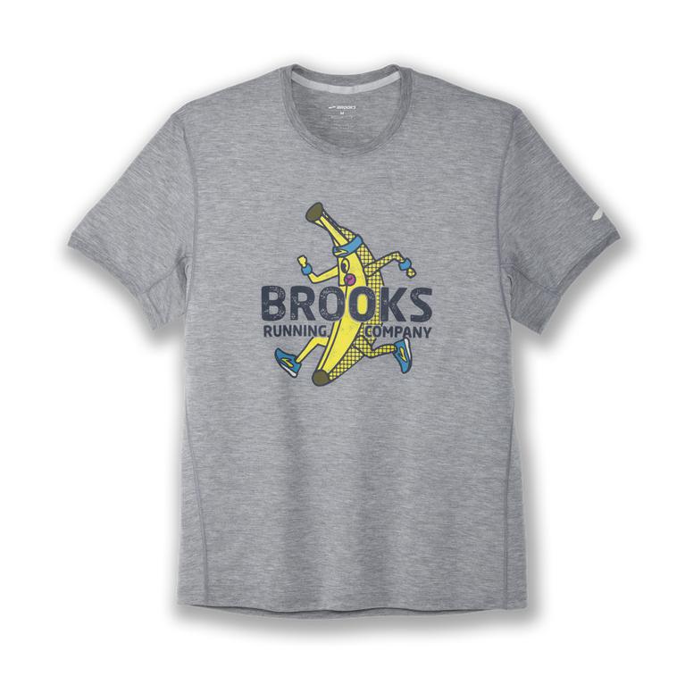 Brooks Distance Graphic - Mens Short Sleeve Running Shirt - Heather Ash/Banana/Grey (39645LAMV)